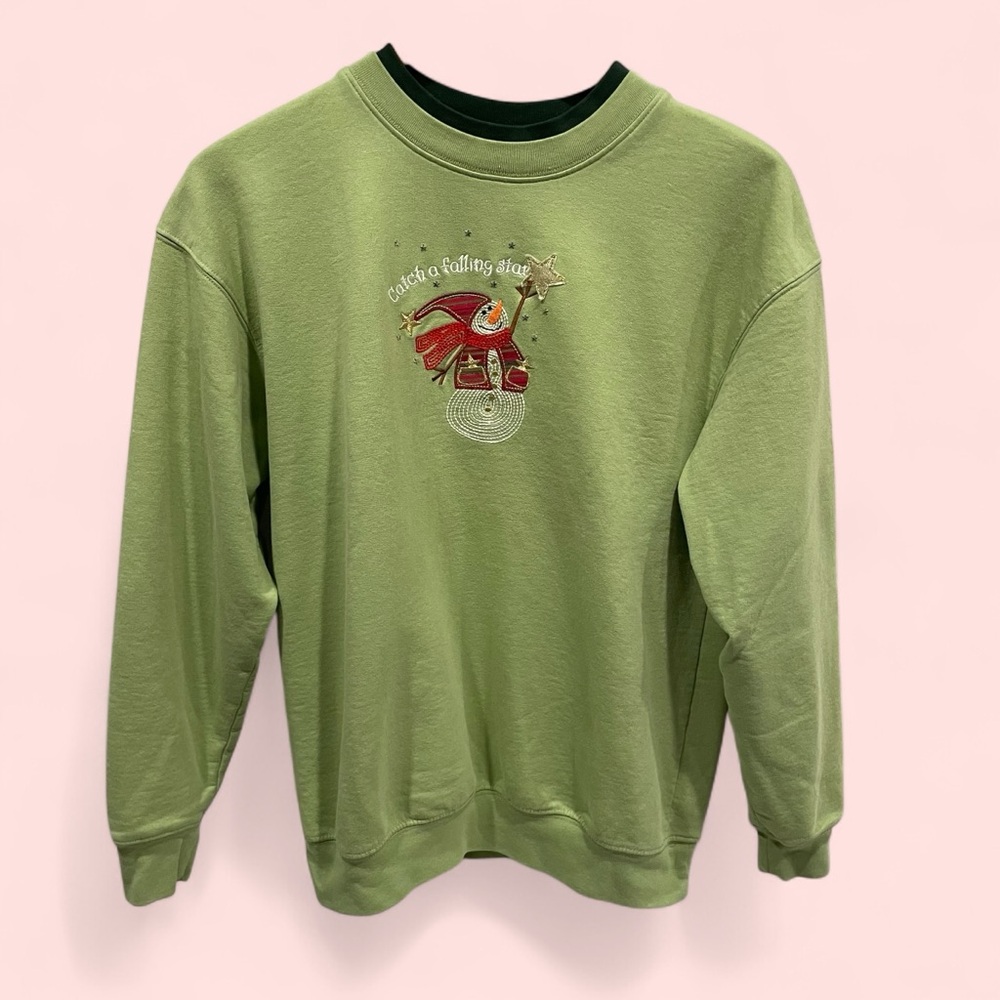 Cute vintage 80’s-90’s lima bean green catch a falling star snowman sweatshirt